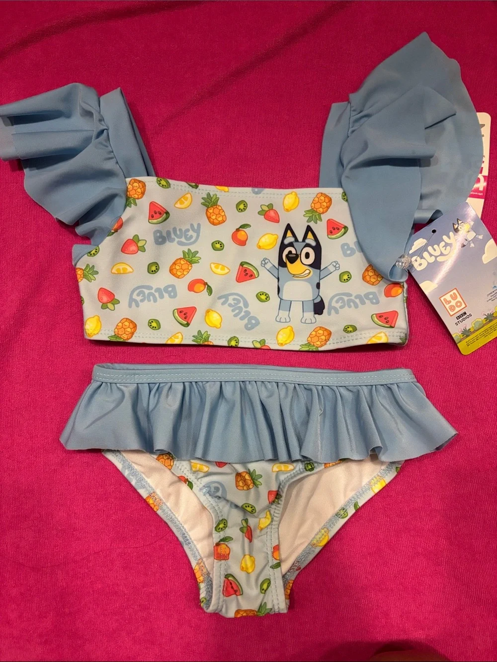 Bluey Girls' Two-Piece Ruffle Swim Set - Light Blue